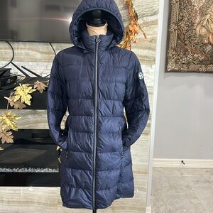 Michael Kors Packable Navy‎ Hooded Quilted Jacket. Size PM (Stackable)